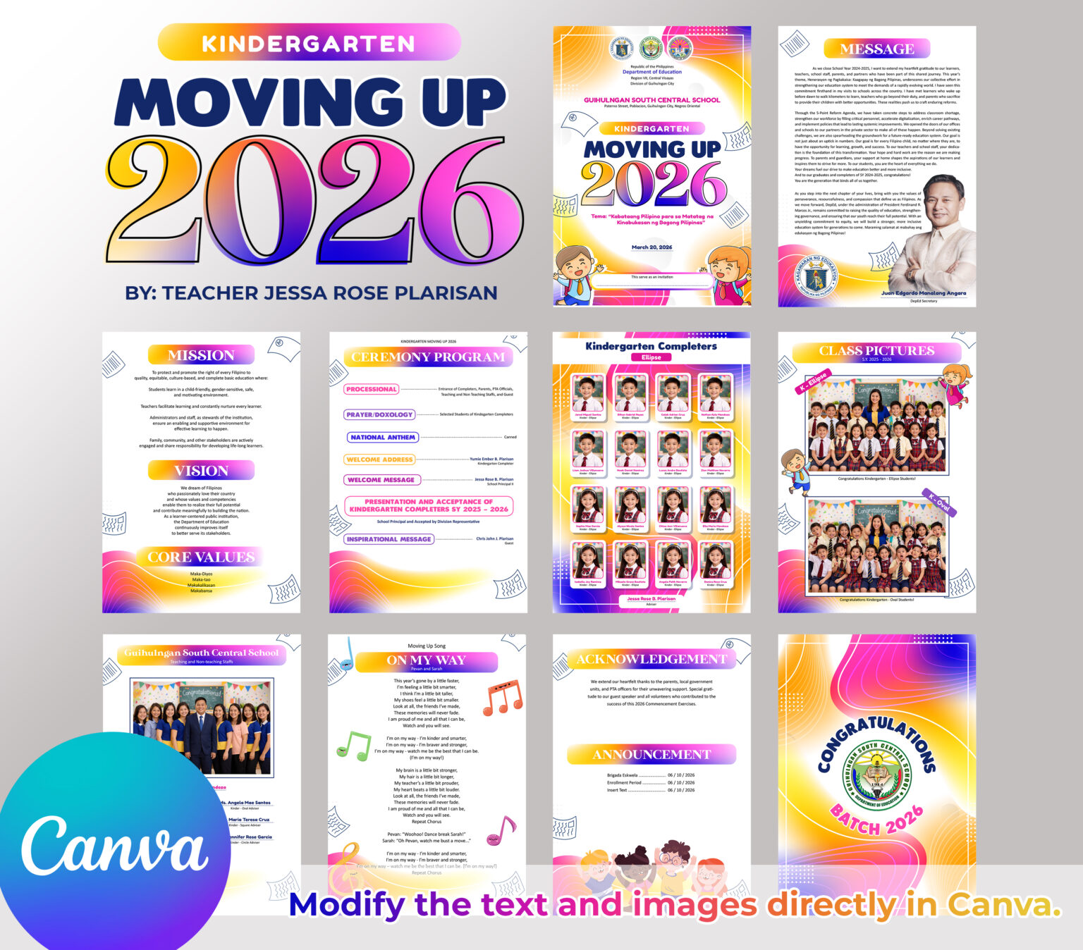 2026 – KINDERGARTEN MOVING UP PACKAGE – COMPLETE SET – EDITABLE CANVA ...