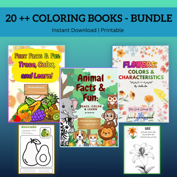 20++ Coloring Books Bundle: Trace, Color, and Learn! - Kaguro Ph