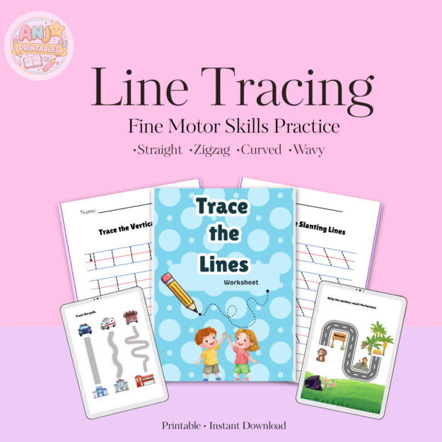Line Tracing Worksheets for Kids (12 Pages)