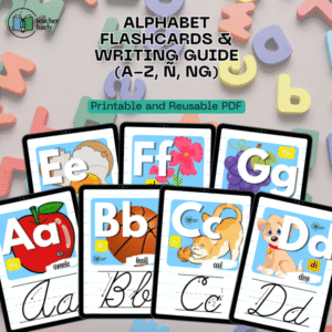 Alphabet Flashcards & Writing Guide (A-Z, Ñ, Ng) - Printable and Reusable PDF