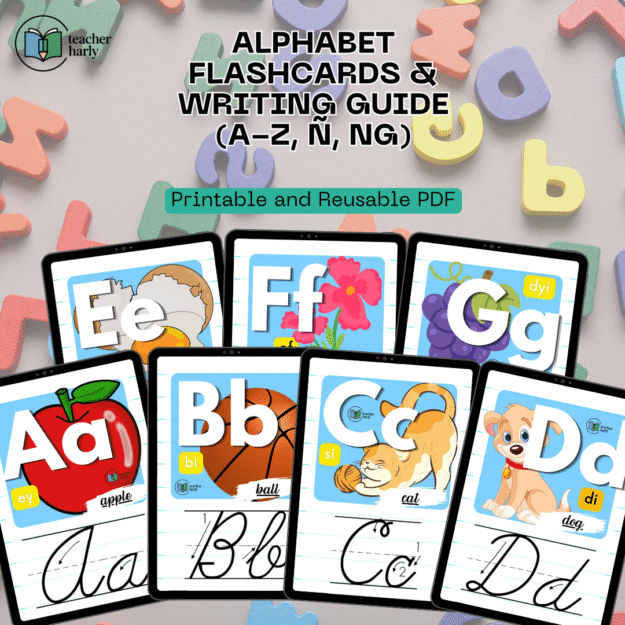 Alphabet Flashcards & Writing Guide (A-Z, Ñ, Ng) - Printable and Reusable PDF