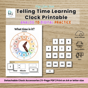 Telling Time Learning Clock Printable | Analog to Digital Practice