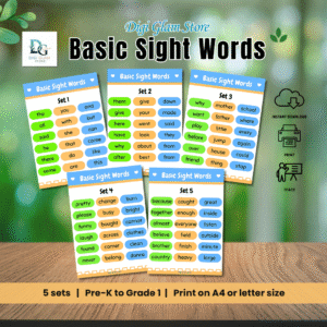 Basic Sight Words A4 Printable (5 Sets | 18 Words per Page)