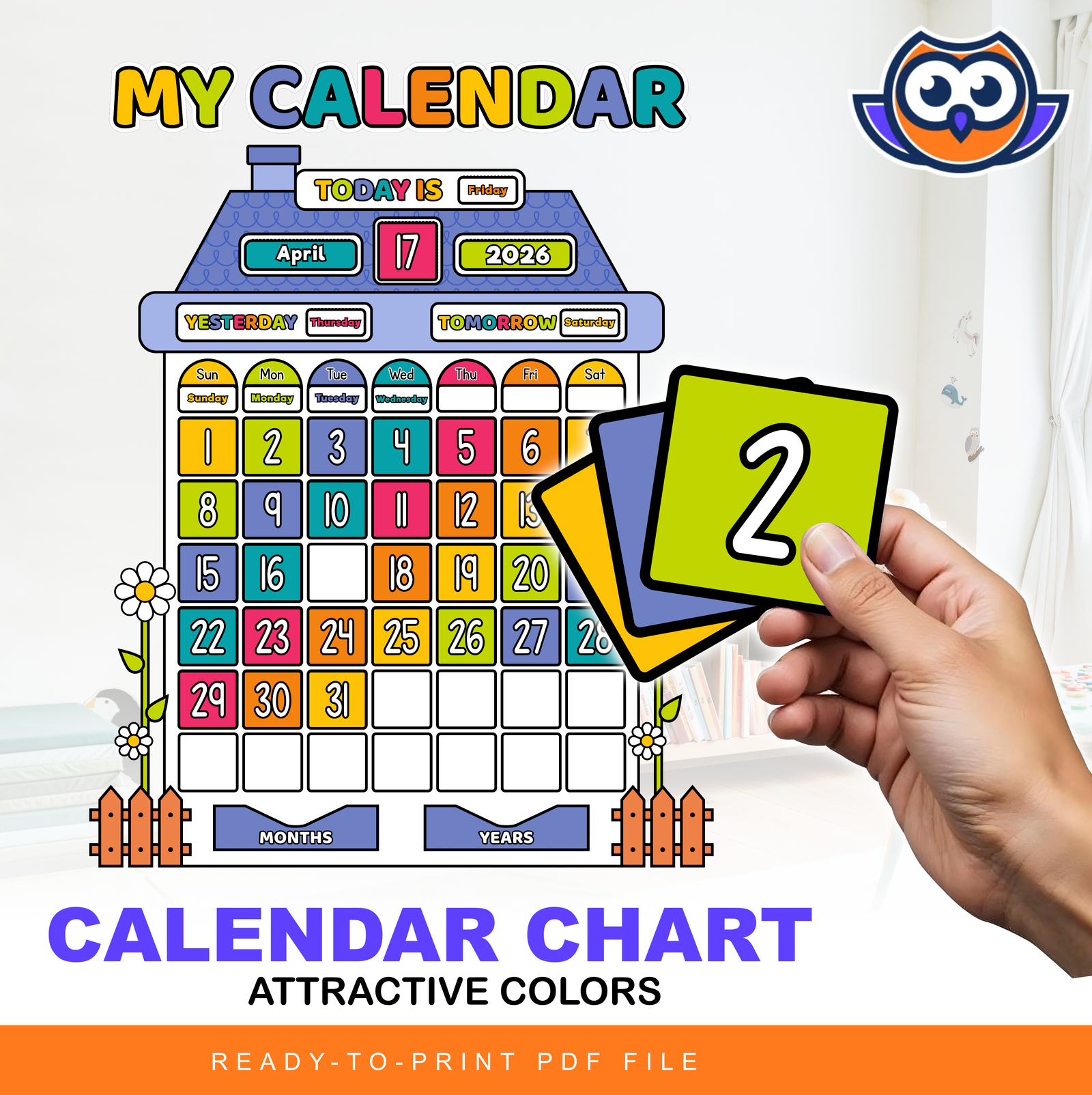Calendar Chart - Flower Themed - Classroom Decors - Colorful (Copy)