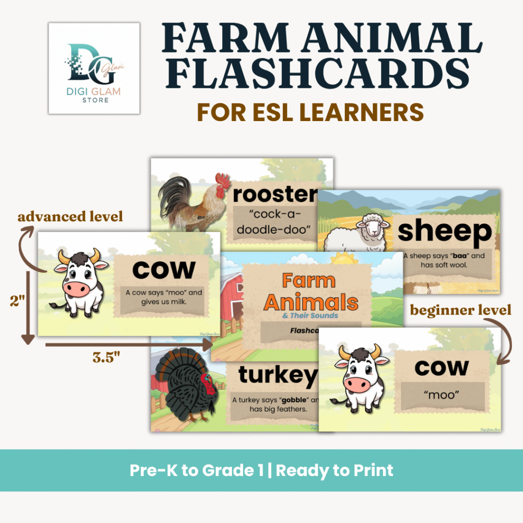 Farm Animal Flashcards ESL Printable | Sounds & Sentences - Kaguro Ph
