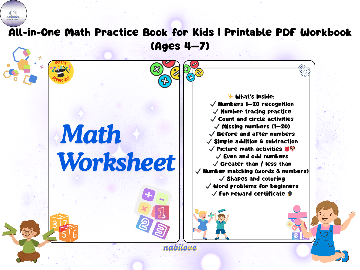 All-in-One Math Practice Book for Kids | Printable PDF Workbook (Ages 4β7) - Image 3