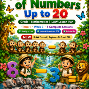 Grade 1 Math | Subtraction of Numbers Up to 20 | ILAW Lesson Plan | MATATAG Aligned | Term 1 Week 3 | With Workbook and Assessment | Printable PDF