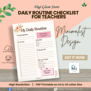 Daily Routine Checklist for Teachers by Digi Glam Store
