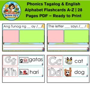Detachable Phonics Tagalog & English Alphabet Flashcards A-Z | 28 Pages PDF – Ready to Print