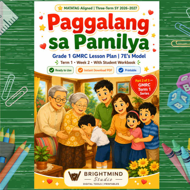Grade 1 GMRC Lesson Plan | Paggalang sa Pamilya | 7E's Model | MATATAG Aligned | Term 1 Week 2 | With Student Workbook