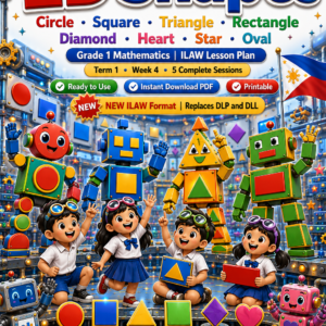 Grade 1 Math | 2D Shapes | ILAW Lesson Plan | Circle Square Triangle Rectangle Diamond Heart Star Oval | MATATAG Aligned | Term 1 Week 4 | Printable PDF