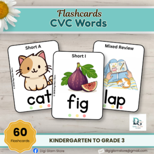 CVC Word Flashcards for Kindergarten to Grade 3 Reading Practice | 60 Printable Phonics Cards