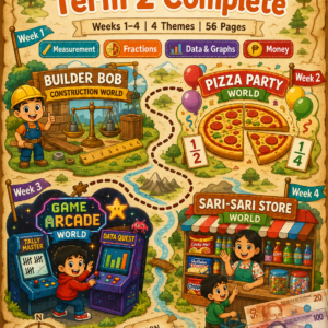 Grade 1 Math | ILAW Complete Bundle | Measurement + Fractions + Data and Graphs + Money | MATATAG Aligned | Term 2 Weeks 1–4 | Builder Bob Pizza Party Game Arcade Sari-Sari Store | With Workbooks and Assessments | Printable PDF