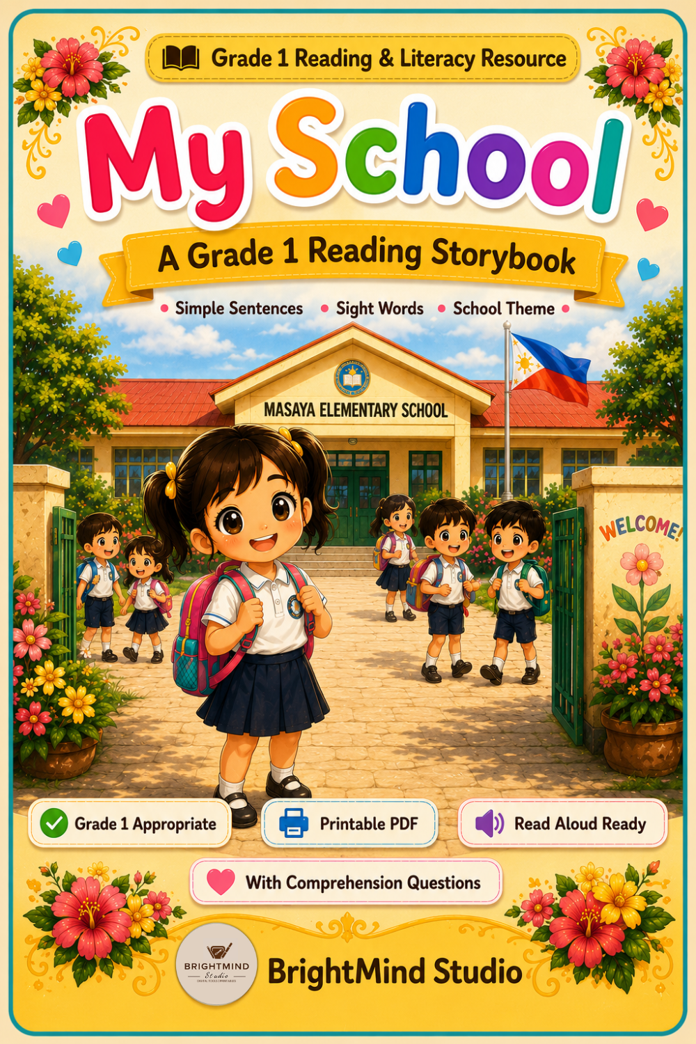 Grade 1 Printable Storybook – My School | Reading Comprehension, Vocabulary & Coloring Activity | Printable PDF