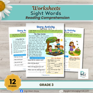 Sight Words Reading Comprehension Worksheets for Grade 3 | 12 Printable Stories with Questions, Fill-in-the-Blank & Answer Keys | A4/US Letter PDF