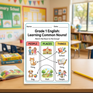 Grade 1 English Worksheet: Learning Common Nouns.