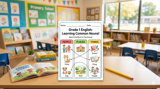 Grade 1 English Worksheet: Learning Common Nouns.