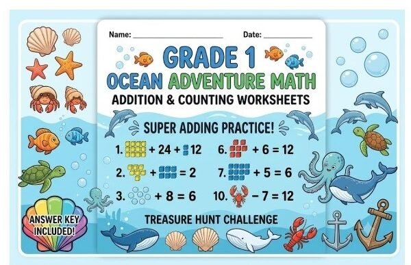 Ocean Adventure Math Worksheet Pack