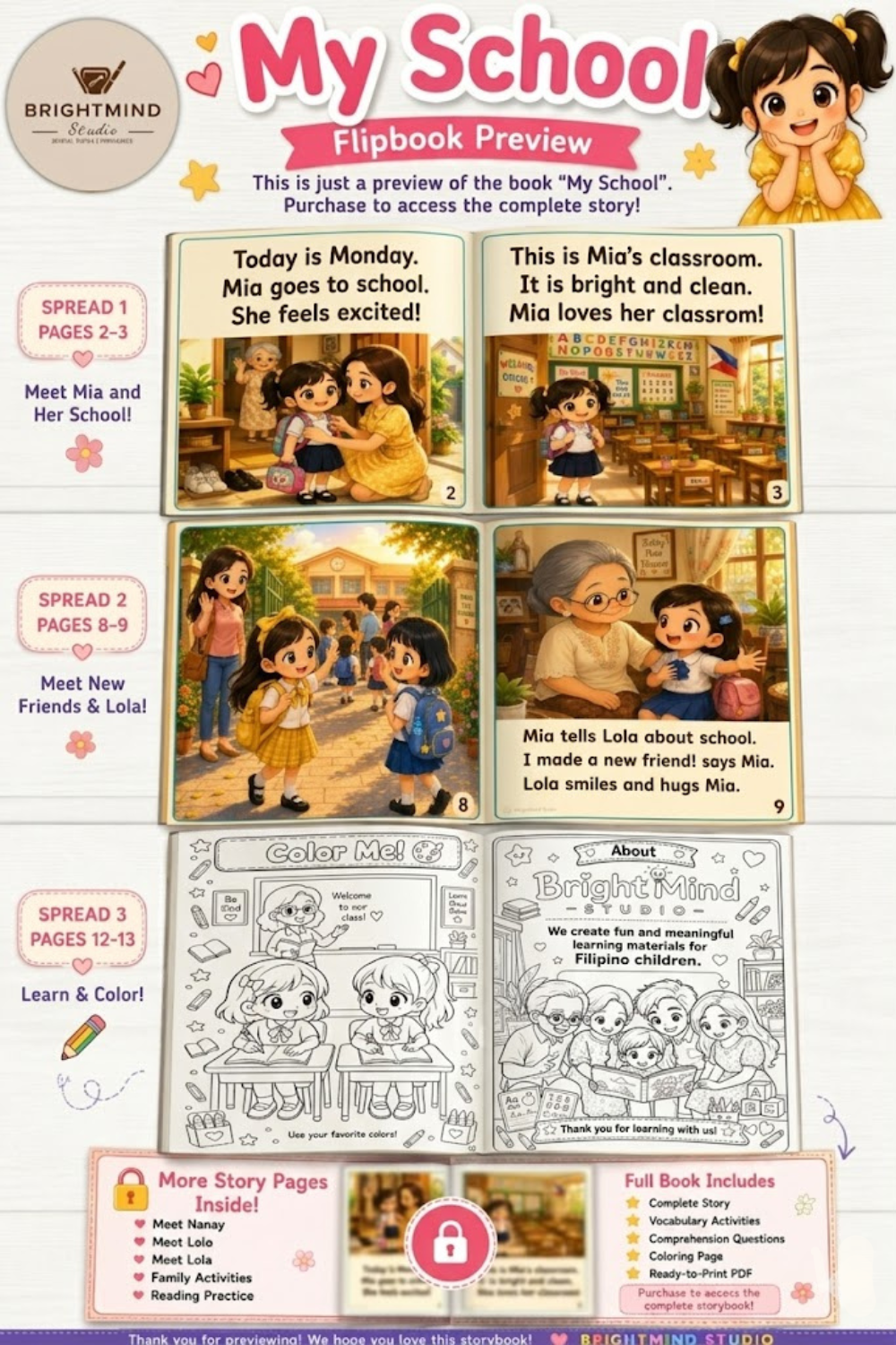 Grade 1 Printable Storybook – My School | Reading Comprehension, Vocabulary & Coloring Activity | Printable PDF - Image 2