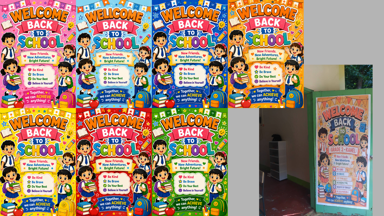 7 DIFFIRENT COLORS WELCOME BACK TO SCHOOL Door Banner Template -Ready to Print Excel File