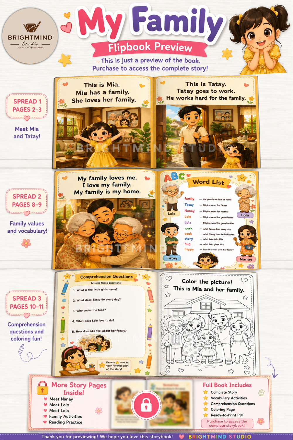 Grade 1 Printable Storybook – My Family | Reading Comprehension, Vocabulary & Coloring Activity | Printable PDF - Image 2
