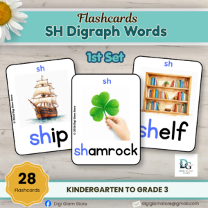 SH Digraph Words Flashcards | Printable Phonics Flashcards for Kindergarten, Grade 1–3 & ESL (28 Cards PDF)