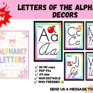 Alphabet Letters with Cursive in Black Boarders
