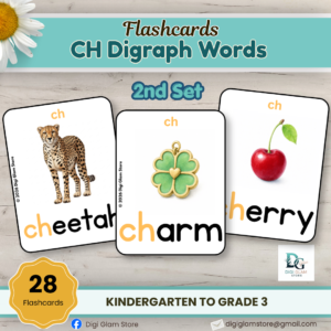 CH Digraph Words Flashcards | Printable Phonics Flashcards for Kindergarten, Grade 1–3 & ESL (28 Cards PDF)