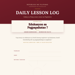 Grade 7 EsP Quarter 1 Week 2 Daily Lesson Log (DLL) - MATATAG / Revised Curriculum