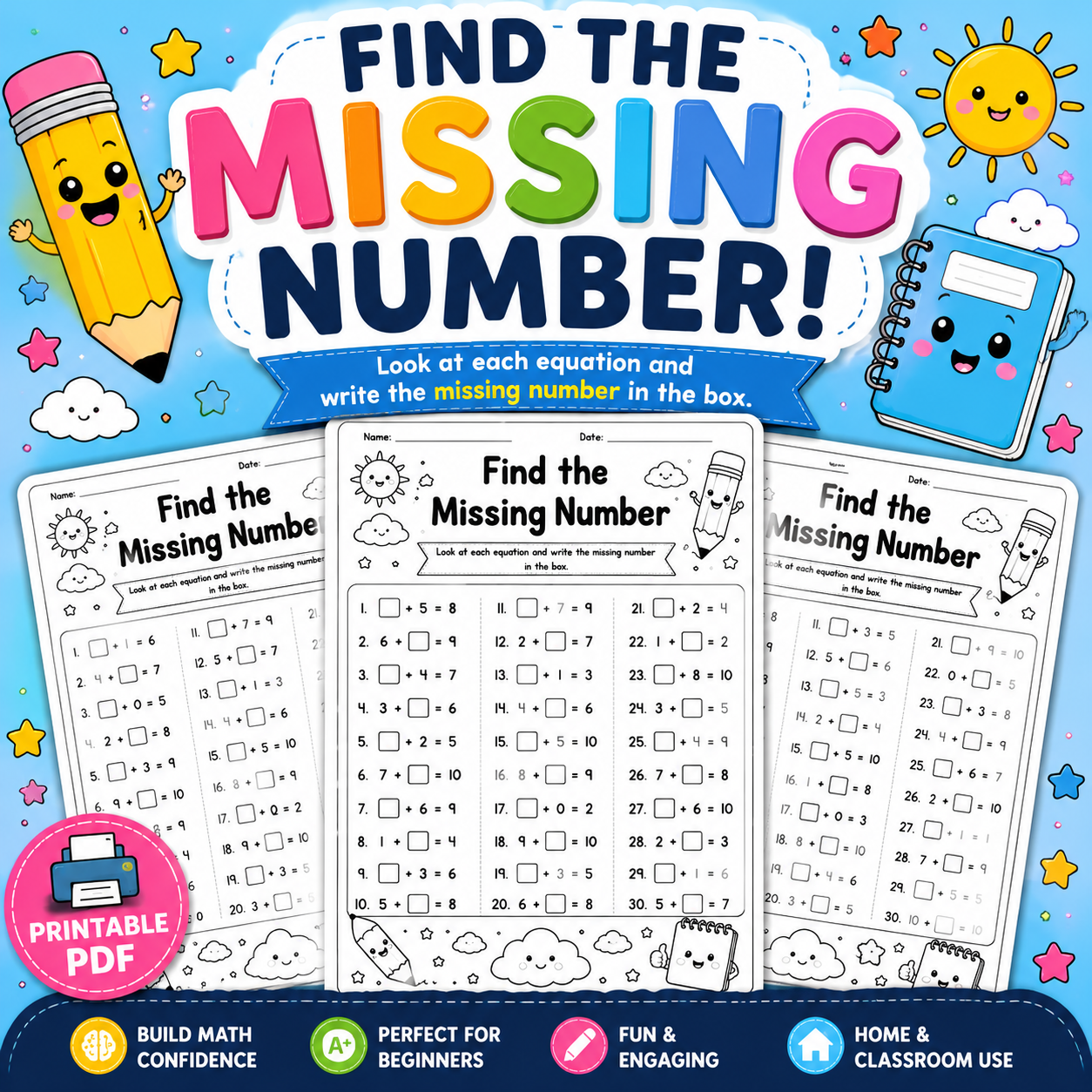 Find the Missing Number Math Worksheet