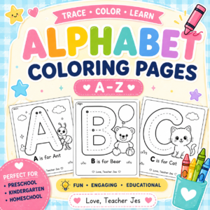 A–Z Alphabet Coloring & Tracing Pages