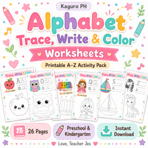 A–Z Trace, Write & Color Printable Activity Pack