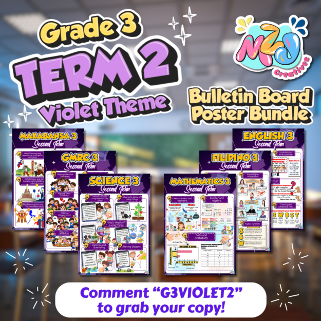 Grade 3 Second Term Bulletin Board Poster Set – Purple Theme | Updated Budget of Work Aligned | 6 Ready-to-Print Classroom Posters