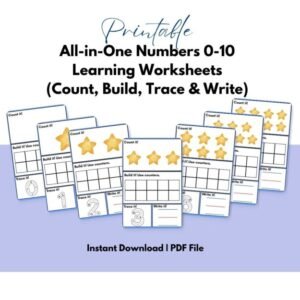 All-in-One Numbers 0-10 Learning Worksheets (Count, Build, Trace & Write)