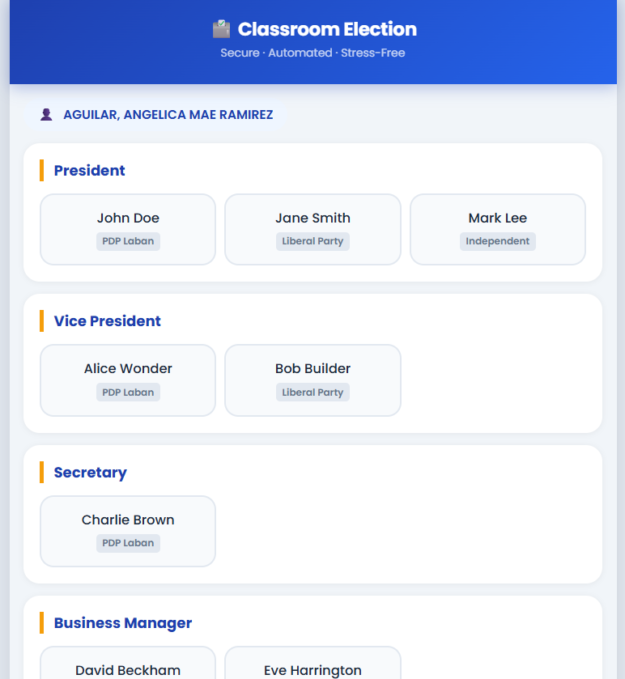 Automated Classroom Election V2 ( Online Election)