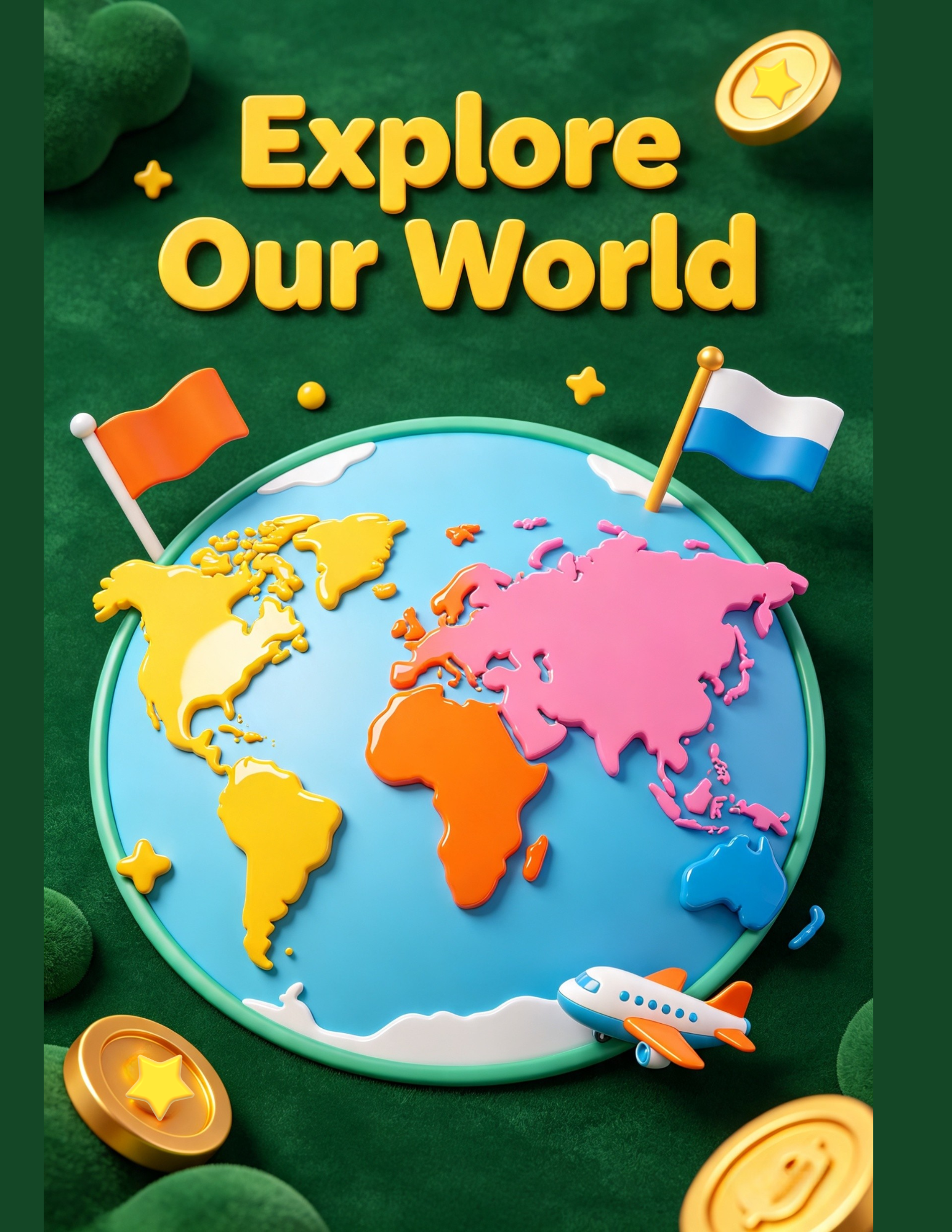 Flashcard-WorldMap ,Countries & Their Flags, Capital Cities , Currencies