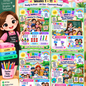 Kindergarten Term 2 Weekly Bulletin (Weeks 1–11) | Ready-to-Print A4 PDF