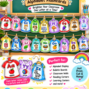 Learning Clothesline Alphabet Flashcards A–Z | Printable Classroom Alphabet Display