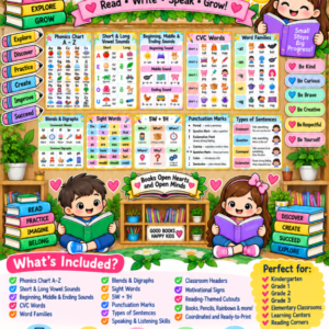 Complete Literacy Corner Classroom Set | Phonics, CVC Words, Sight Words, Reading Charts & Printable Classroom Decorations