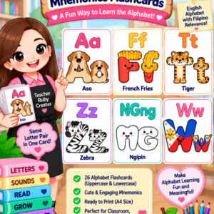 Uppercase & Lowercase Alpabeto Mnemonics Flashcards (Printable PDF)