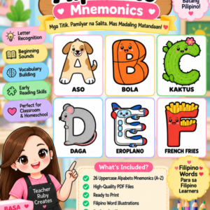 Uppercase Alpabeto Mnemonics | Filipino Words Printable (A–Z)