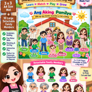 π‘ Ang Aking Pamilya β Interactive Family Members Learning Mat 3Γ3 A4 Printable Classroom Activity with Large Detachable Family Member Pieces