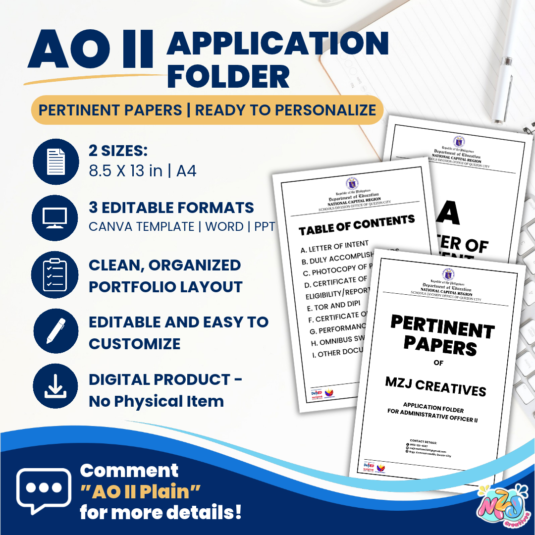 Administrative Officer II (AO II) Application Folder Template | Editable Canva, Word & PowerPoint